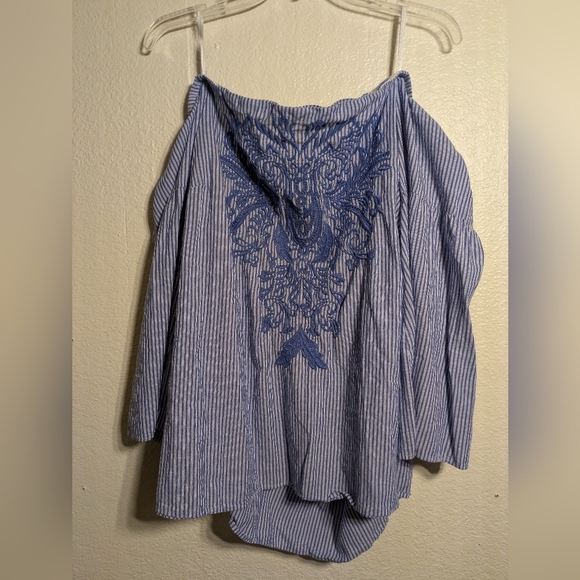 INC Blue Striped Women's Top Size 0x Pre-owned - Picture 2 of 6